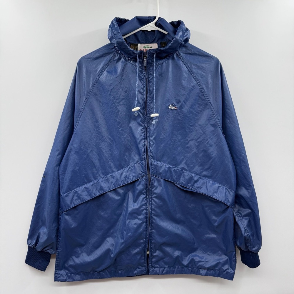 FLAW Vintage 80s Alligator Lacoste Nylon Windbreaker Hooded Navy Made in Taiwan
